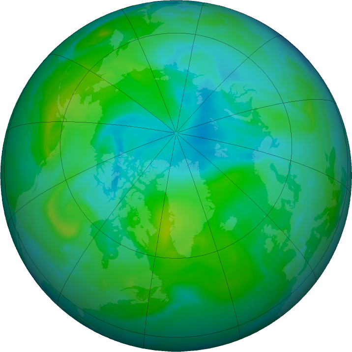 Arctic ozone map for 09 August 2020